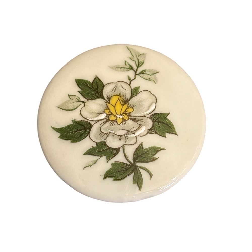 Antique Limoges France Mini Wall Tile Art White Flower Floral VTG‎ Round Decor